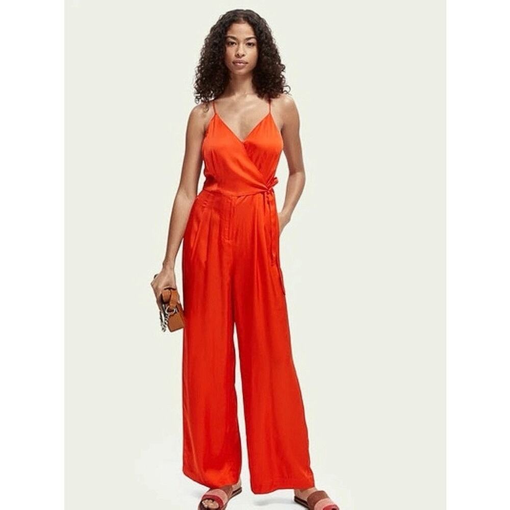 Scotch & Soda Red Silk Satin Spaghetti Cami Camisole Wrap Romper Jumpsuit Sz XS
